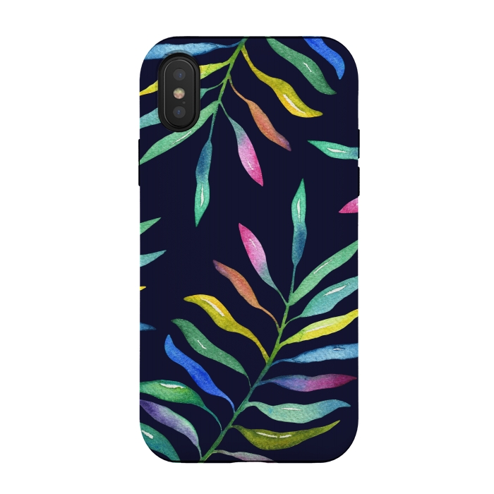 iPhone Xs / X StrongFit Rainbow Tropical Leaf by Noonday Design