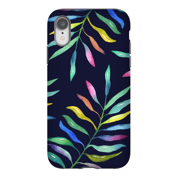 iPhone Xr StrongFit Rainbow Tropical Leaf by Noonday Design