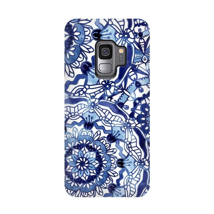 Galaxy S9 StrongFit Delft Blue Mandalas by Noonday Design