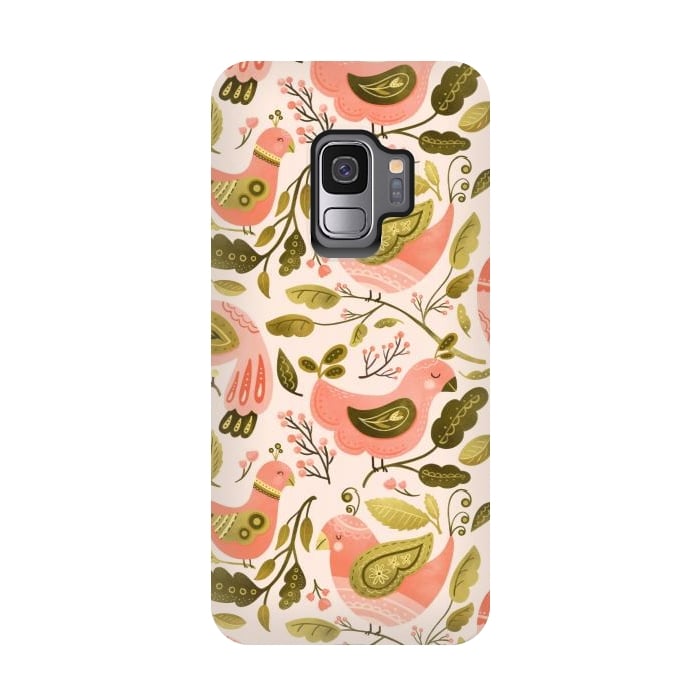 Galaxy S9 StrongFit Peachy Keen Birds by Noonday Design