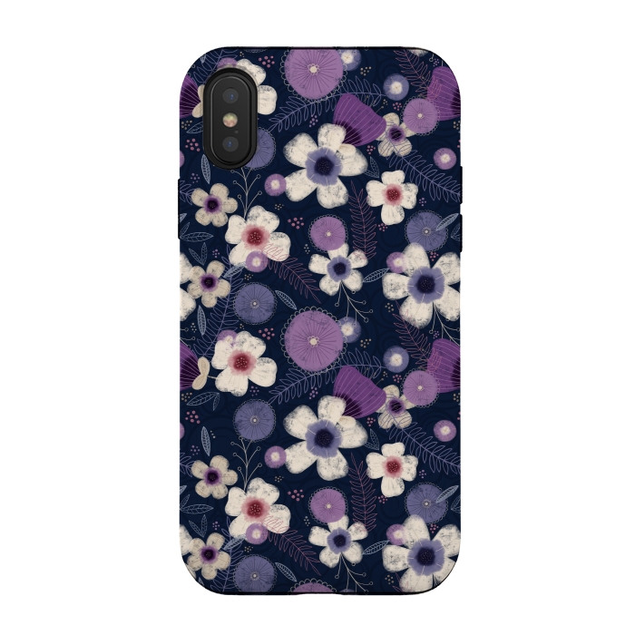 iPhone Xs / X StrongFit Navy & Purple Floral by Noonday Design