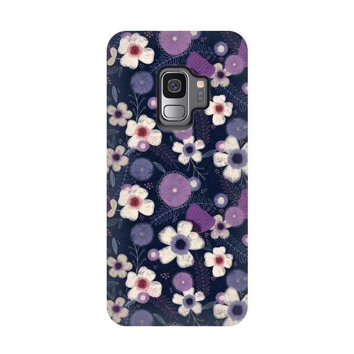 Galaxy S9 StrongFit Navy & Purple Floral by Noonday Design