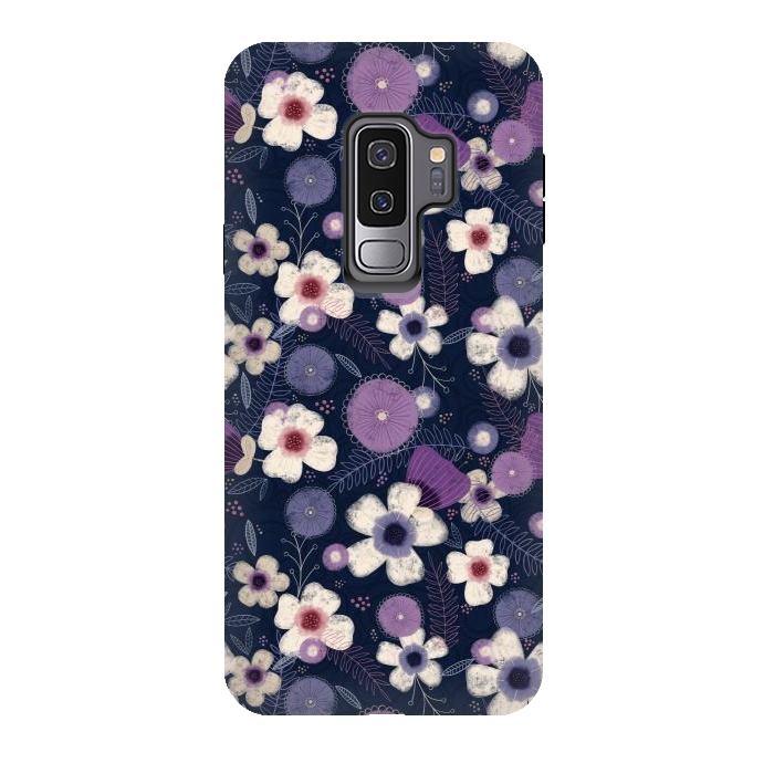 Galaxy S9 plus StrongFit Navy & Purple Floral by Noonday Design