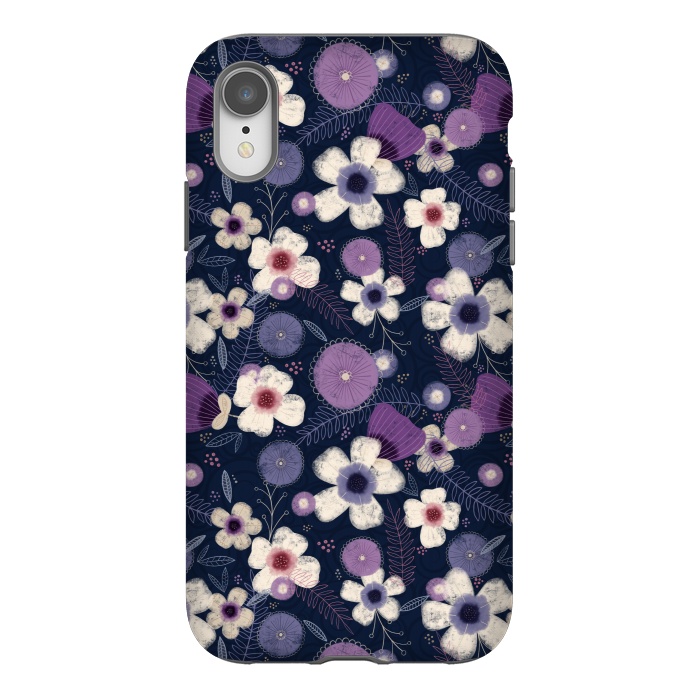 iPhone Xr StrongFit Navy & Purple Floral by Noonday Design