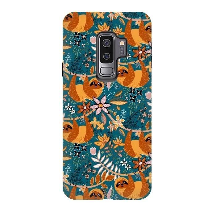Galaxy S9 plus StrongFit Cute Boho Sloth Floral  by Micklyn Le Feuvre