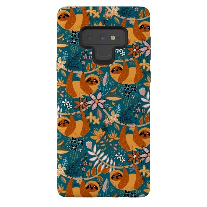 Galaxy Note 9 StrongFit Cute Boho Sloth Floral  by Micklyn Le Feuvre
