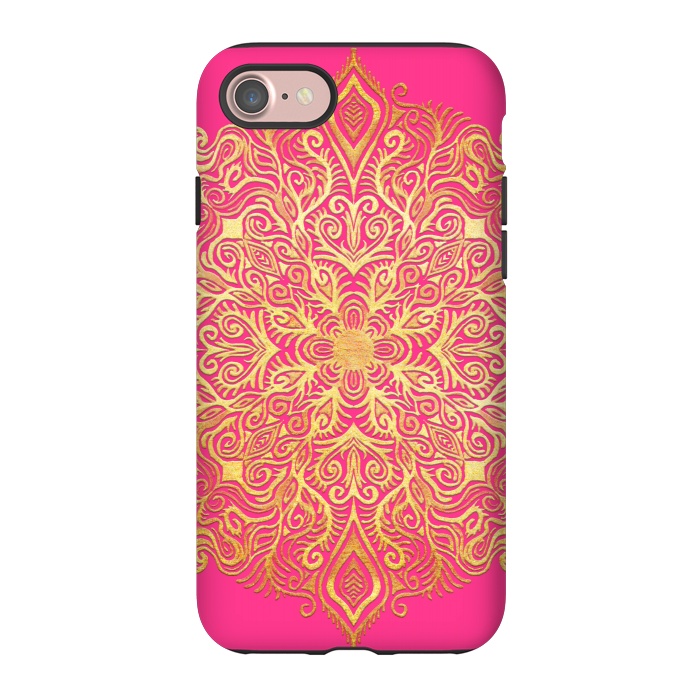 iPhone 7 StrongFit Ornate Gold Mandala on Hot Pink by Micklyn Le Feuvre
