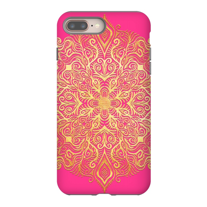 iPhone 7 plus StrongFit Ornate Gold Mandala on Hot Pink by Micklyn Le Feuvre