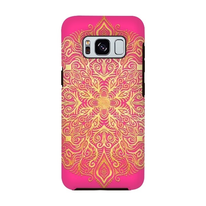 Galaxy S8 StrongFit Ornate Gold Mandala on Hot Pink by Micklyn Le Feuvre