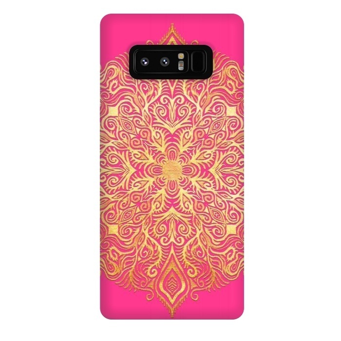 Galaxy Note 8 StrongFit Ornate Gold Mandala on Hot Pink by Micklyn Le Feuvre