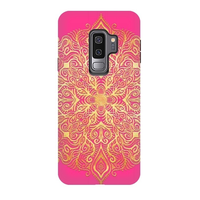 Galaxy S9 plus StrongFit Ornate Gold Mandala on Hot Pink by Micklyn Le Feuvre