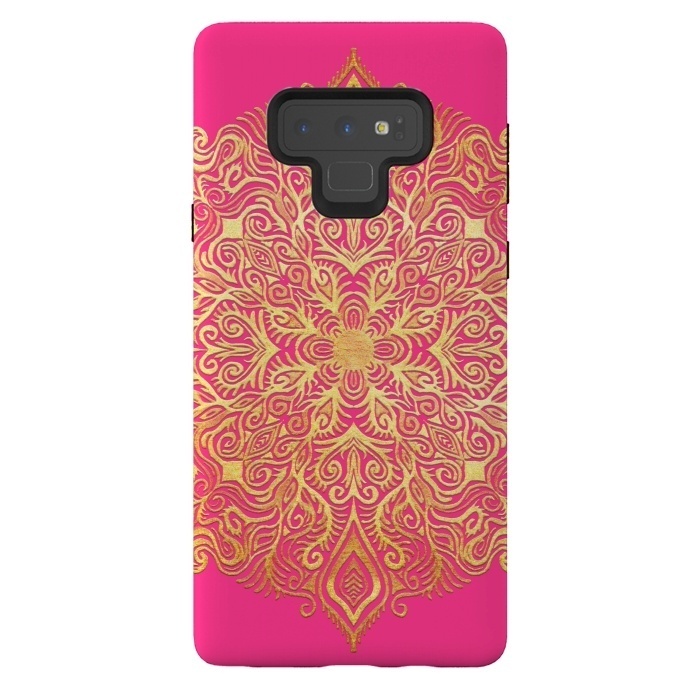 Galaxy Note 9 StrongFit Ornate Gold Mandala on Hot Pink by Micklyn Le Feuvre