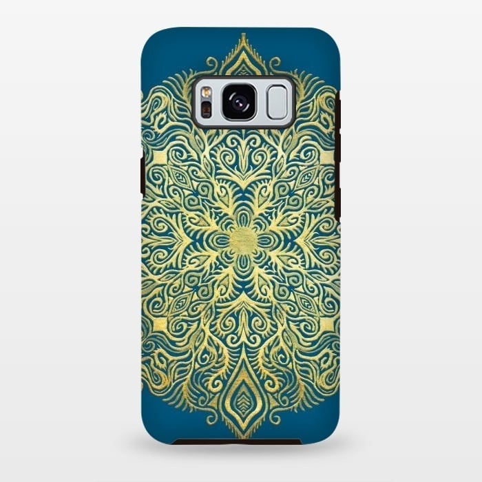 Galaxy S8 plus StrongFit Ornate Gold Mandala on Deep Blue by Micklyn Le Feuvre