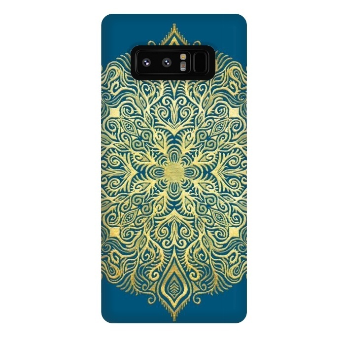 Galaxy Note 8 StrongFit Ornate Gold Mandala on Deep Blue by Micklyn Le Feuvre