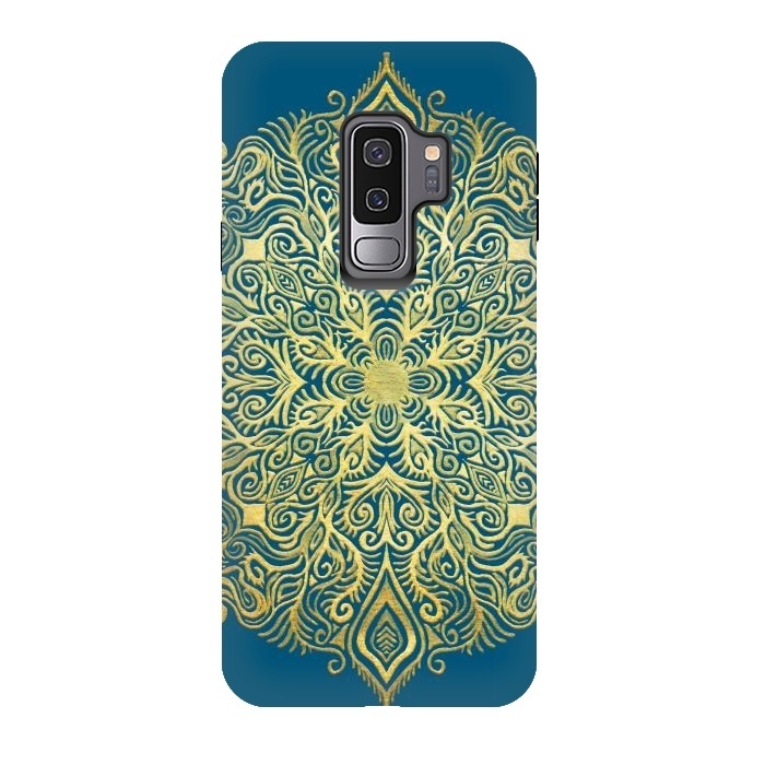 Galaxy S9 plus StrongFit Ornate Gold Mandala on Deep Blue by Micklyn Le Feuvre