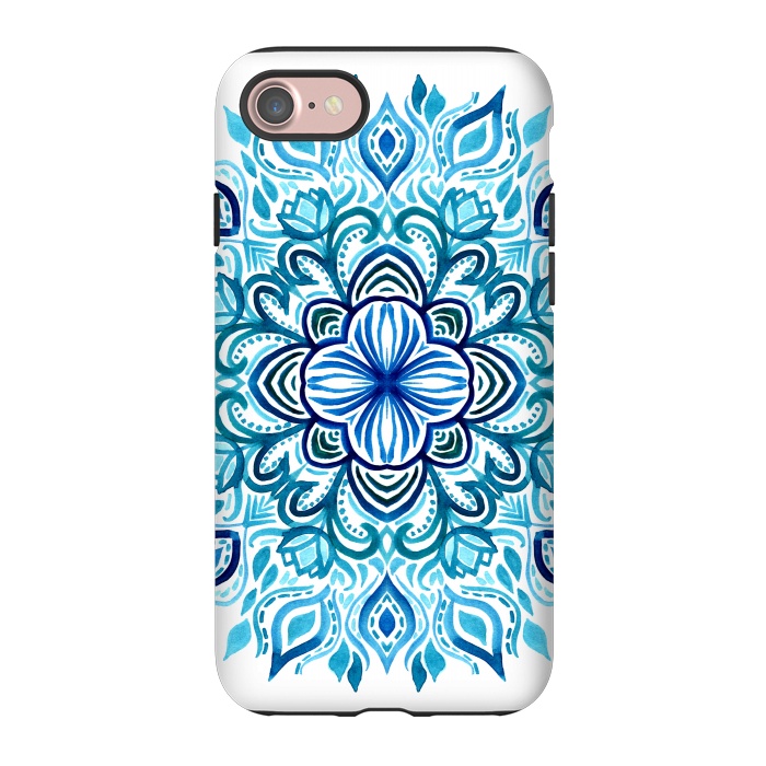 iPhone 7 StrongFit Watercolor Blues Lotus Mandala by Micklyn Le Feuvre