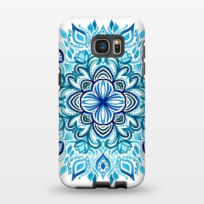 Galaxy S7 EDGE StrongFit Watercolor Blues Lotus Mandala by Micklyn Le Feuvre