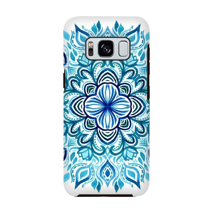 Galaxy S8 StrongFit Watercolor Blues Lotus Mandala by Micklyn Le Feuvre
