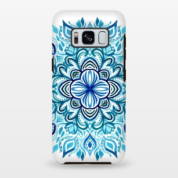 Galaxy S8 plus StrongFit Watercolor Blues Lotus Mandala by Micklyn Le Feuvre