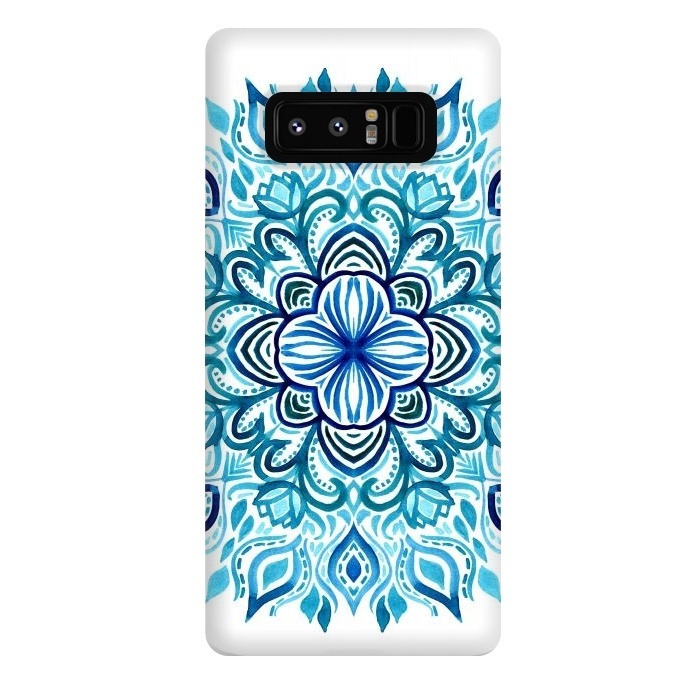 Galaxy Note 8 StrongFit Watercolor Blues Lotus Mandala by Micklyn Le Feuvre