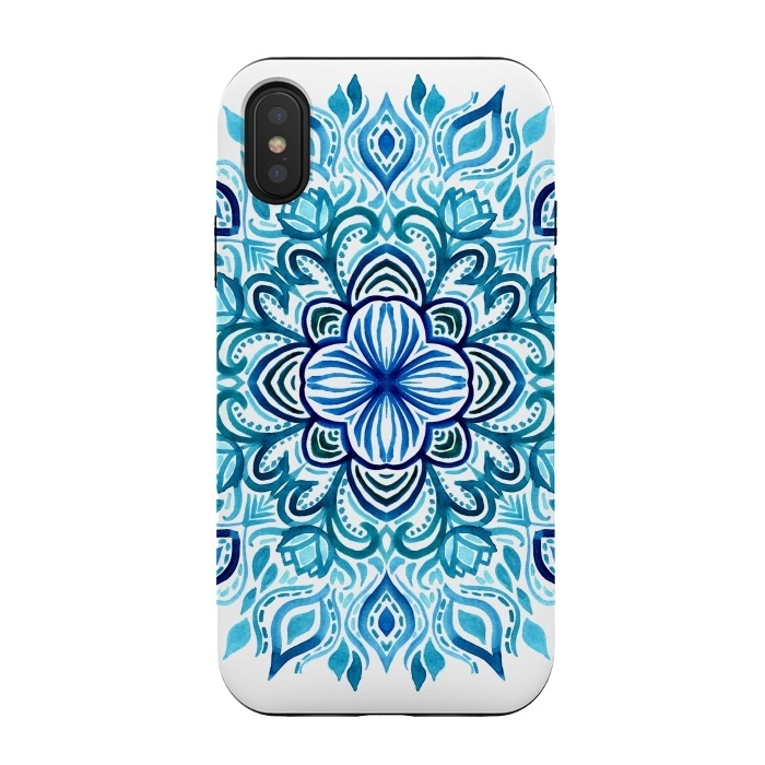iPhone Xs / X StrongFit Watercolor Blues Lotus Mandala by Micklyn Le Feuvre