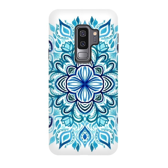 Galaxy S9 plus StrongFit Watercolor Blues Lotus Mandala by Micklyn Le Feuvre