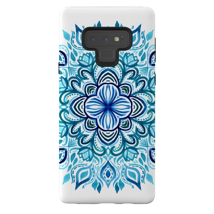 Galaxy Note 9 StrongFit Watercolor Blues Lotus Mandala by Micklyn Le Feuvre