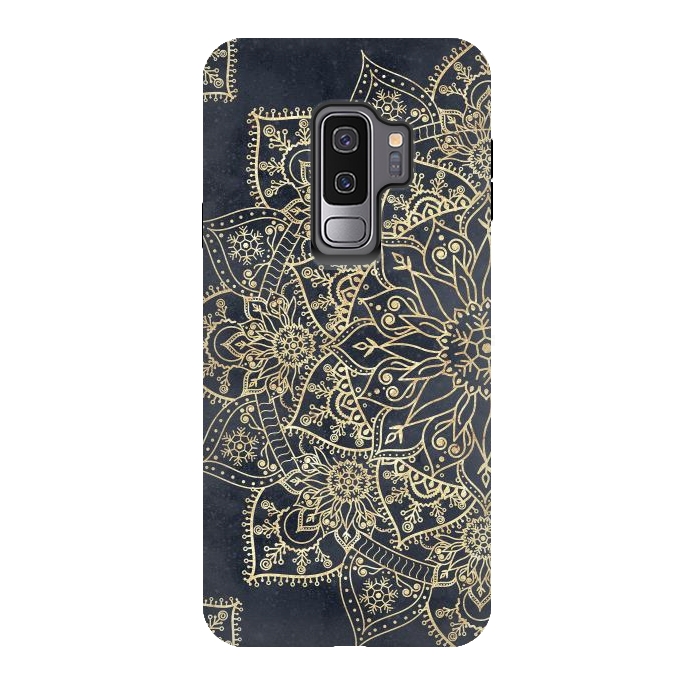 Galaxy S9 plus StrongFit Elegant poinsettia flower and snowflakes mandala art by InovArts