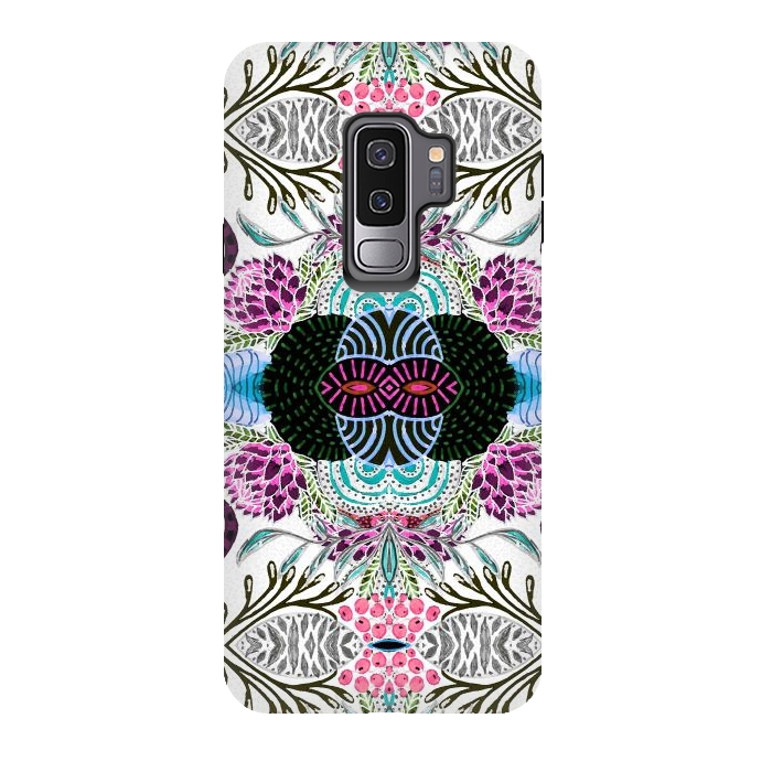 Galaxy S9 plus StrongFit Whimsical tribal mask abstract design by InovArts