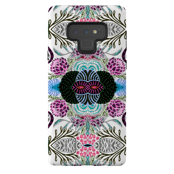 Galaxy Note 9 StrongFit Whimsical tribal mask abstract design by InovArts