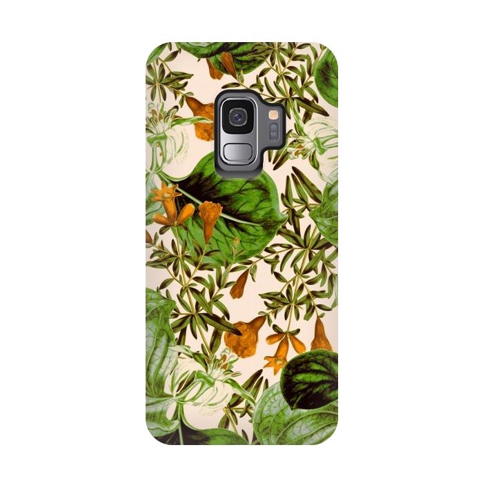 Galaxy S9 StrongFit Orange Floral Botanic by Zala Farah