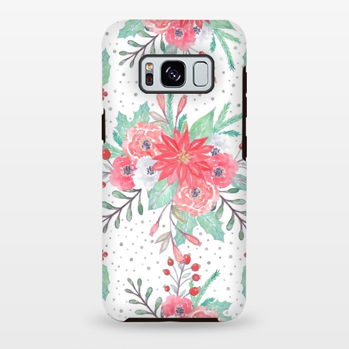 Galaxy S8 plus StrongFit Pretty watercolor Christmas floral and dots design by InovArts