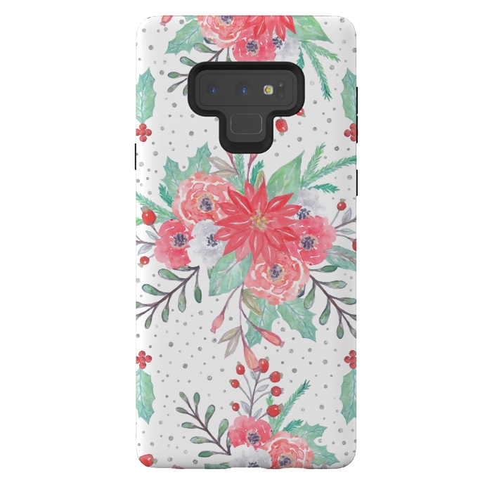 Galaxy Note 9 StrongFit Pretty watercolor Christmas floral and dots design by InovArts