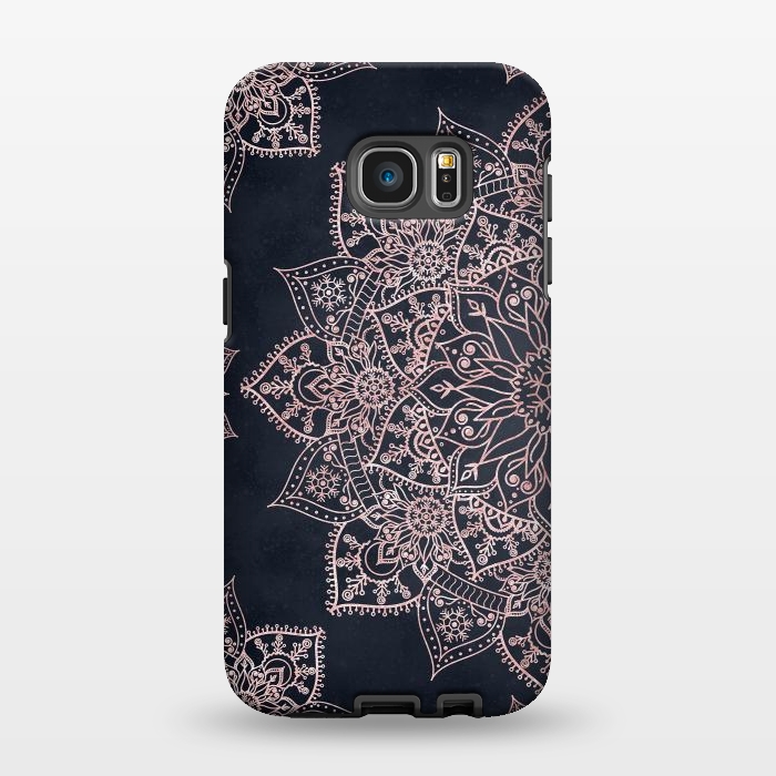 Galaxy S7 EDGE StrongFit Elegant rose gold poinsettia and snowflakes mandala art by InovArts