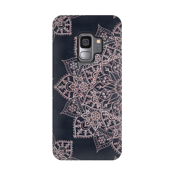 Galaxy S9 StrongFit Elegant rose gold poinsettia and snowflakes mandala art by InovArts