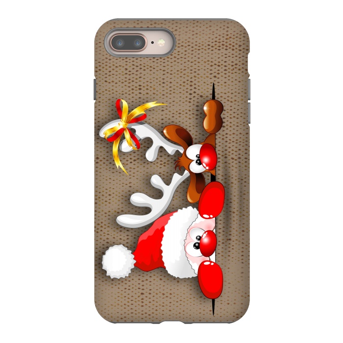 iPhone 7 plus StrongFit Funny Christmas Santa and Reindeer Cartoon by BluedarkArt