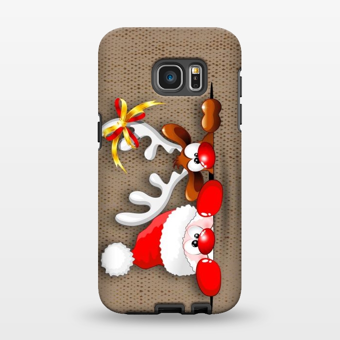 Galaxy S7 EDGE StrongFit Funny Christmas Santa and Reindeer Cartoon by BluedarkArt