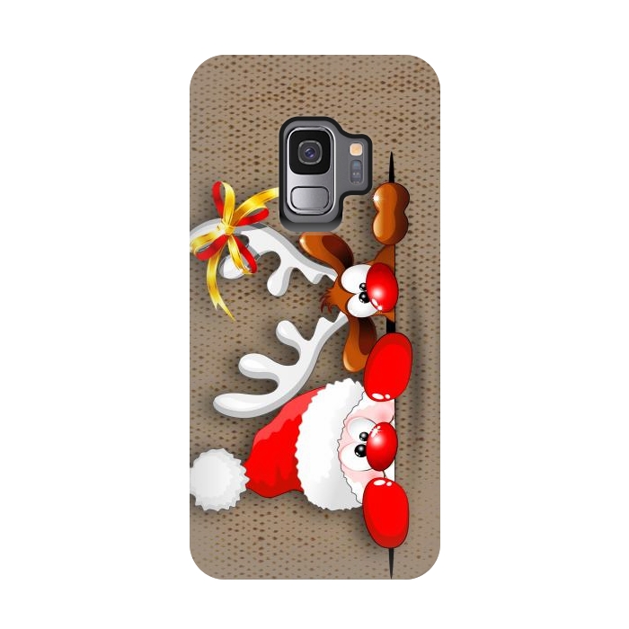 Galaxy S9 StrongFit Funny Christmas Santa and Reindeer Cartoon by BluedarkArt