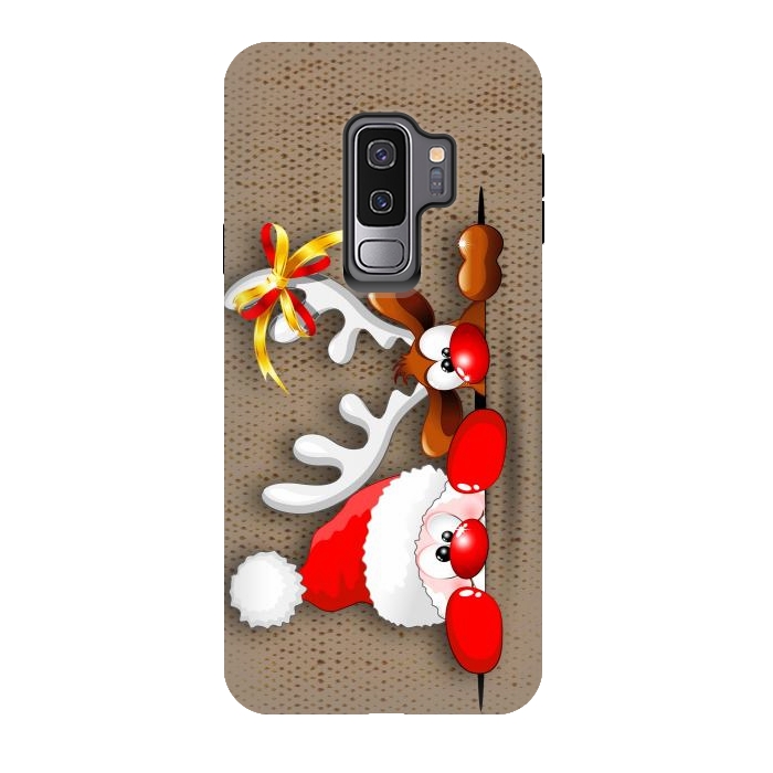 Galaxy S9 plus StrongFit Funny Christmas Santa and Reindeer Cartoon by BluedarkArt