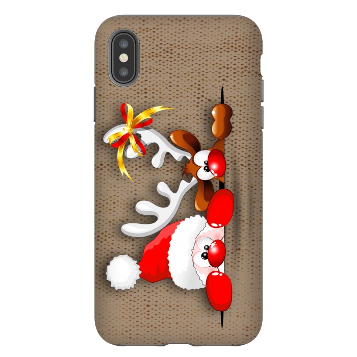 iPhone Xs Max StrongFit Funny Christmas Santa and Reindeer Cartoon by BluedarkArt