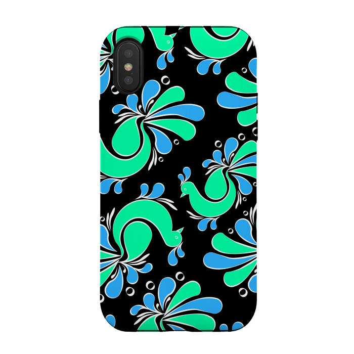 iPhone Xs / X StrongFit blue green peacock by MALLIKA