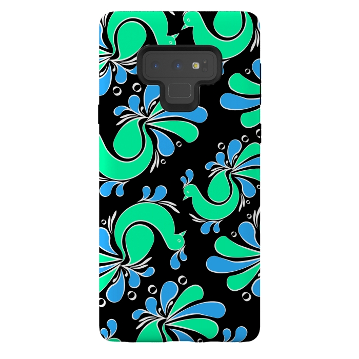 Galaxy Note 9 StrongFit blue green peacock by MALLIKA