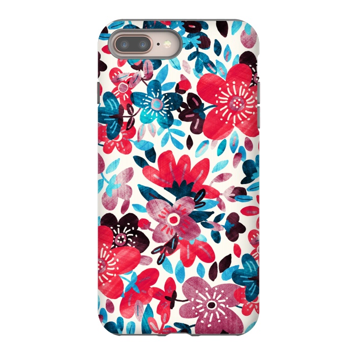 iPhone 7 plus StrongFit Happy Red & Blue Floral Collage  by Micklyn Le Feuvre