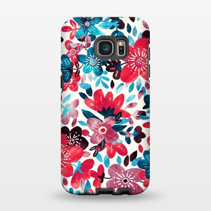 Galaxy S7 EDGE StrongFit Happy Red & Blue Floral Collage  by Micklyn Le Feuvre