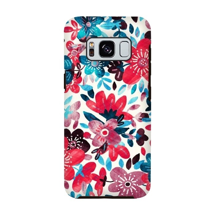 Galaxy S8 StrongFit Happy Red & Blue Floral Collage  by Micklyn Le Feuvre