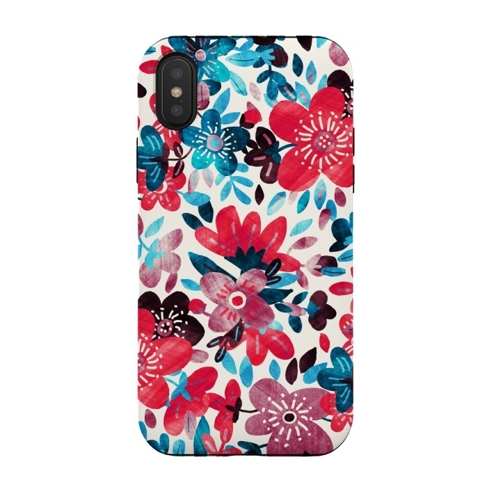 iPhone Xs / X StrongFit Happy Red & Blue Floral Collage  by Micklyn Le Feuvre
