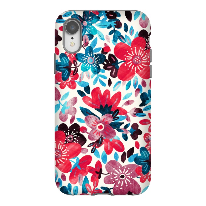 iPhone Xr StrongFit Happy Red & Blue Floral Collage  by Micklyn Le Feuvre