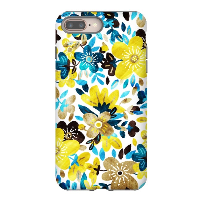 iPhone 7 plus StrongFit Happy Yellow & Turquoise Floral Collage by Micklyn Le Feuvre