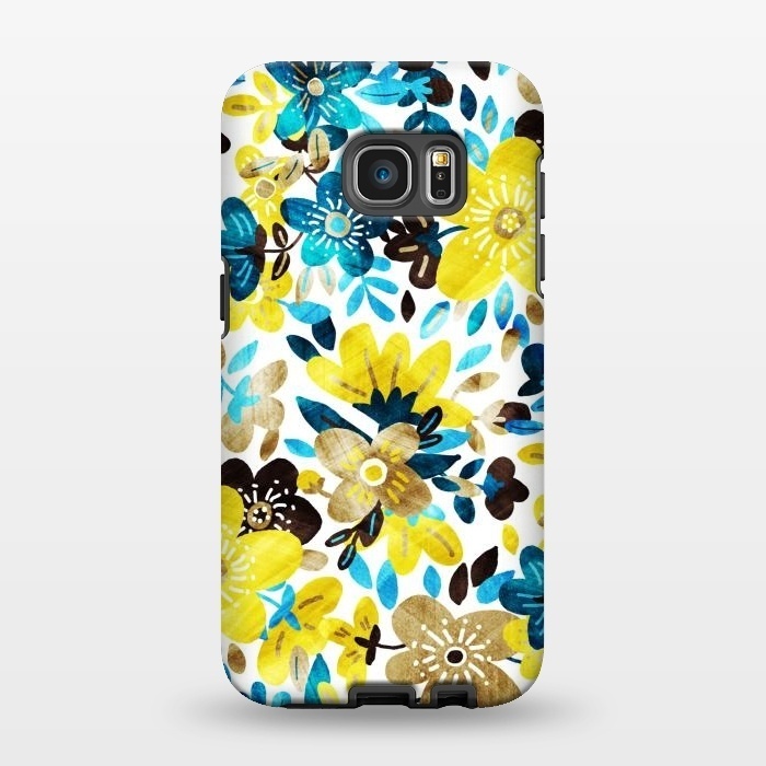 Galaxy S7 EDGE StrongFit Happy Yellow & Turquoise Floral Collage by Micklyn Le Feuvre