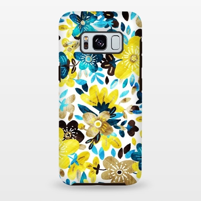 Galaxy S8 plus StrongFit Happy Yellow & Turquoise Floral Collage by Micklyn Le Feuvre